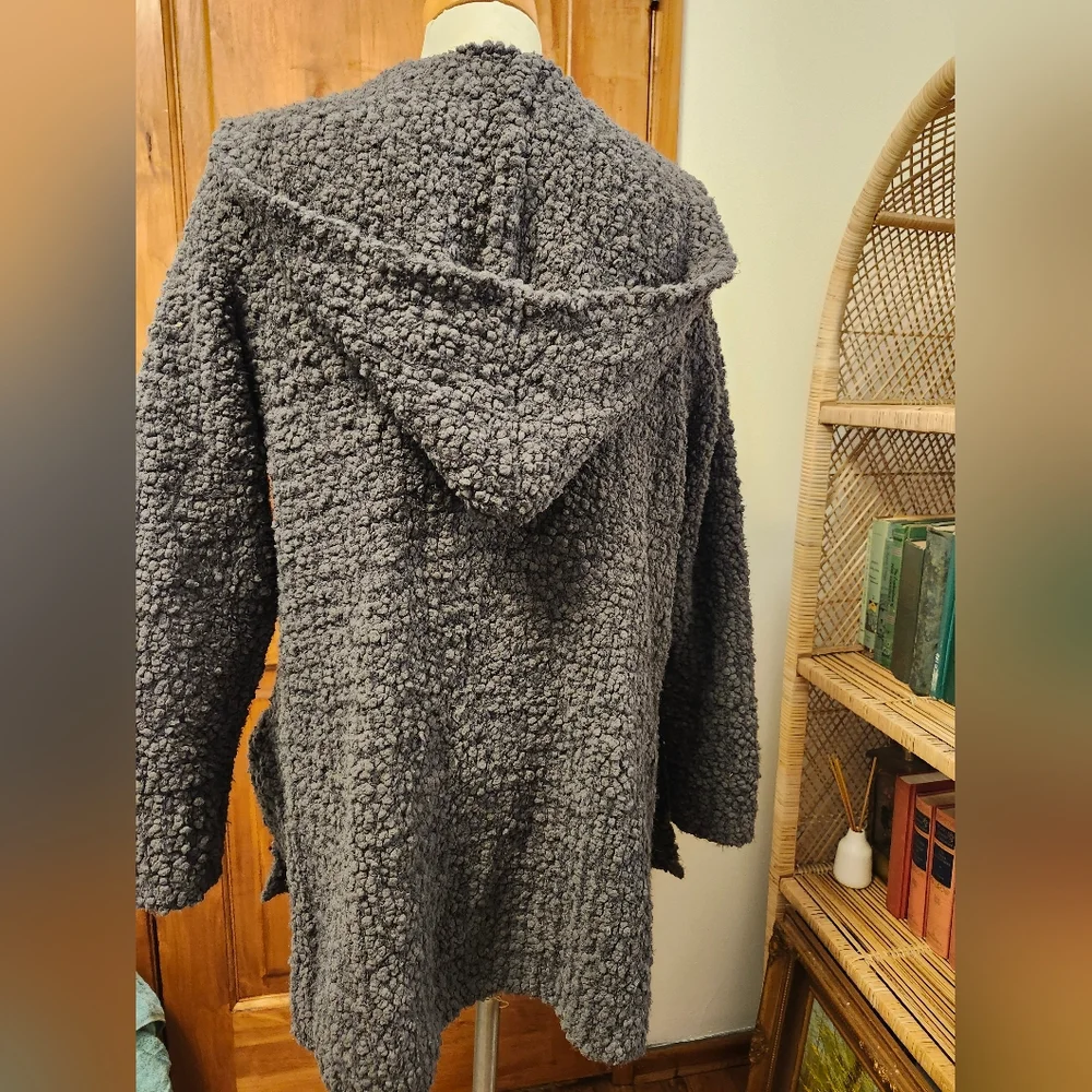 Barefoot Dreams Boucle Hooded Cardigan Carbon Gray Open Front Sz S / M - Picture 6 of 8